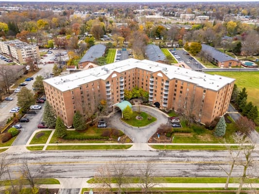Aerial view of the Glass Peaks Senior Living facility
