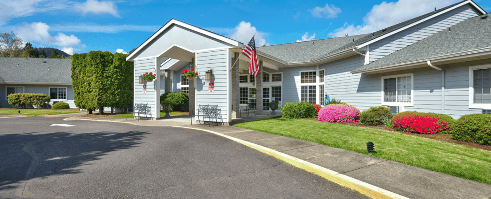 Exterior view of Emerald Valley Assisted Living entrance