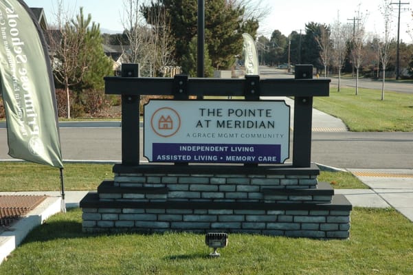 Sign for The Pointe at Meridian senior living community