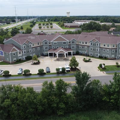 Aerial view of Arbor Oaks Senior Living facility exterior