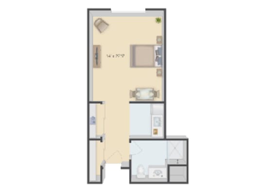 Architectural floor plan of a resident room