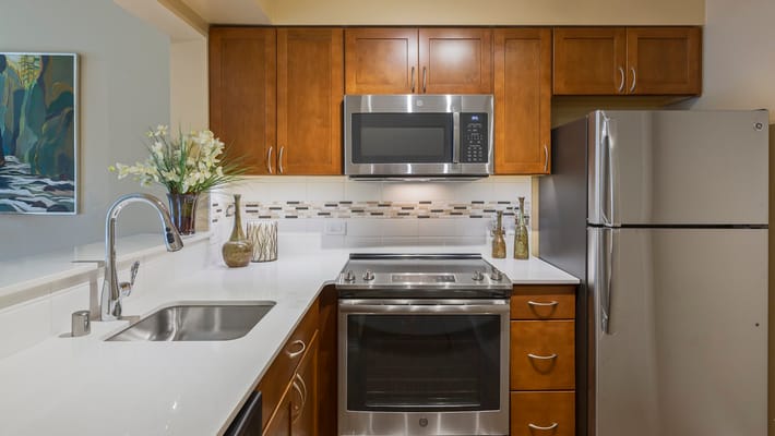 Modern kitchen interior with stainless steel appliances