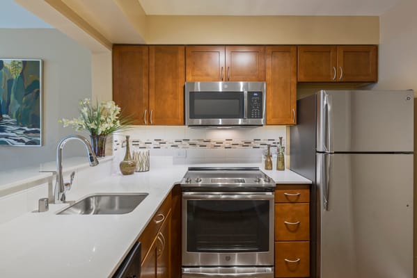 Modern kitchen interior with wooden cabinets