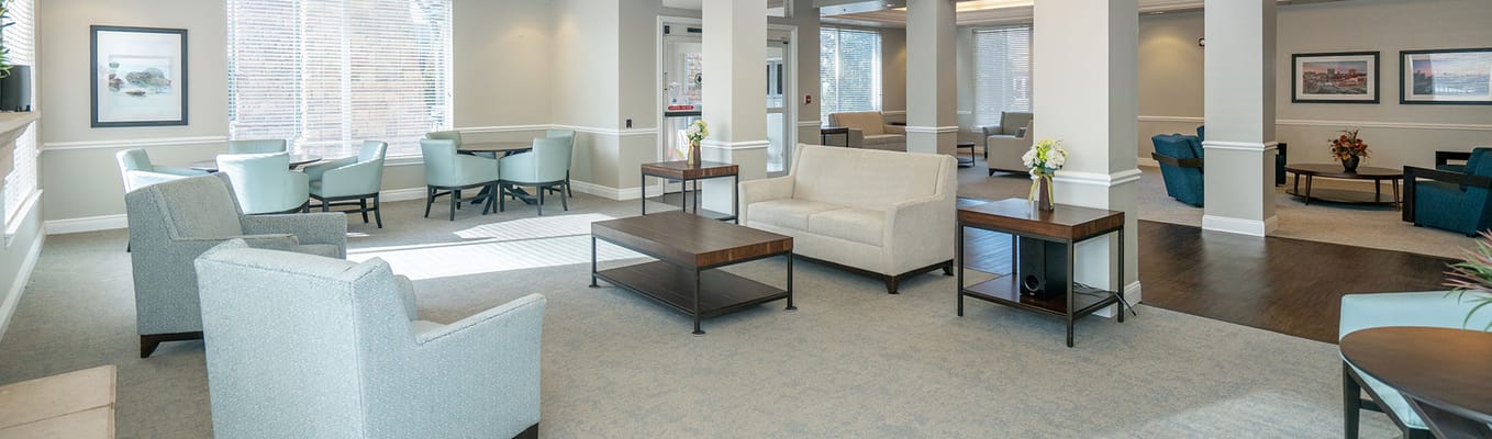 Welcoming common area with seating and natural light