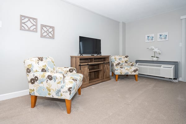 Cozy interior seating area with floral chairs