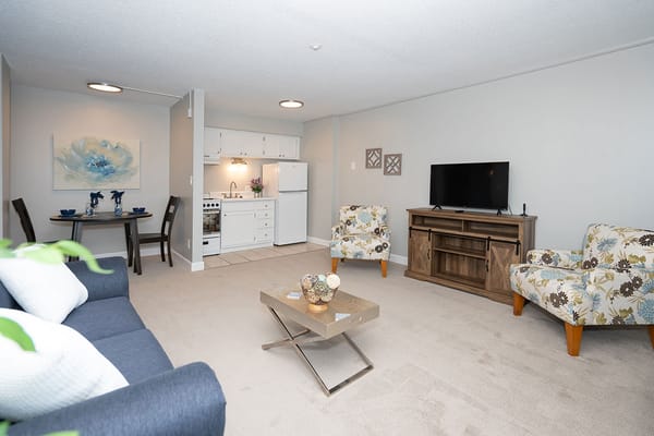 Cozy interior of a resident suite with a kitchen
