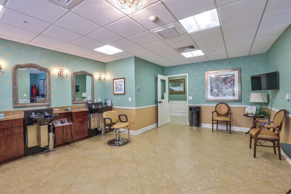 Interior view of a salon area in senior living facility