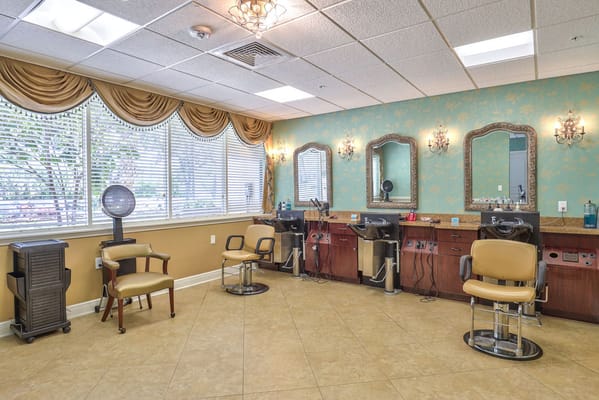 Salon area with chairs and mirrors