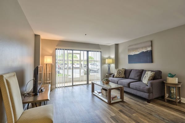 Bright and spacious living room area with modern decor