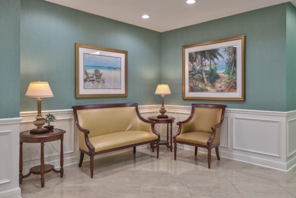 Cozy seating area with artwork in the lobby