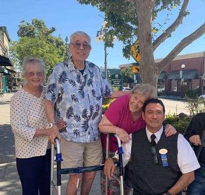 Residents and staff enjoying time outdoors