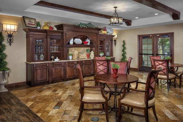 Interior common area with wooden furniture and decor