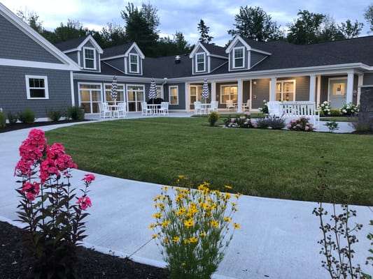 Beautiful garden with flowers and seating area