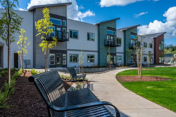 Exterior view of a modern assisted living building