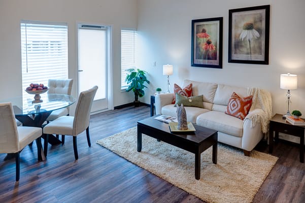 Bright and inviting living room in a senior living facility
