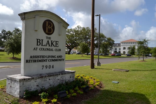 Sign for The Blake at Colonial Club assisted living facility