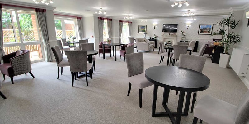 Interior view of a common area with seating