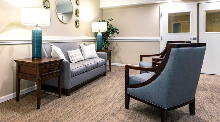 Interior seating area in a senior living facility