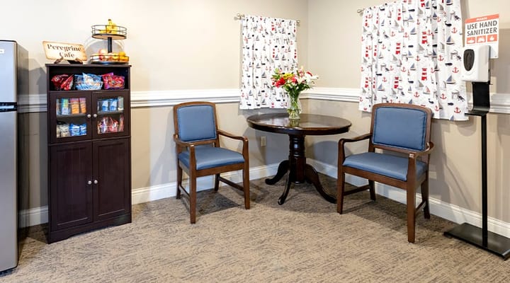 Cozy corner of a common area with seating and decor