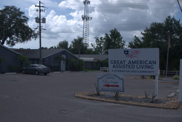 Signage for Great American Assisted Living at the main entrance