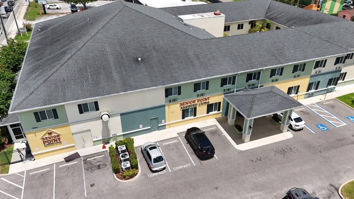 Aerial view of Senior Point Assisted Living building.