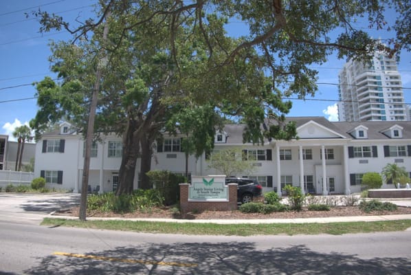 View of Angels Senior Living building and exterior signage