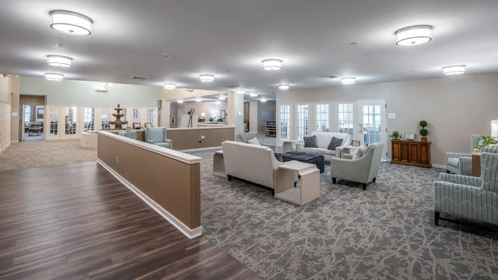 Bright common area with comfortable seating