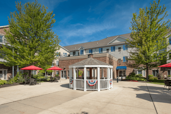 Outdoor courtyard with gazebo and seating