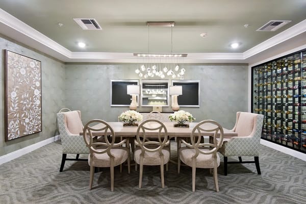 Elegant dining room with a large table and chairs