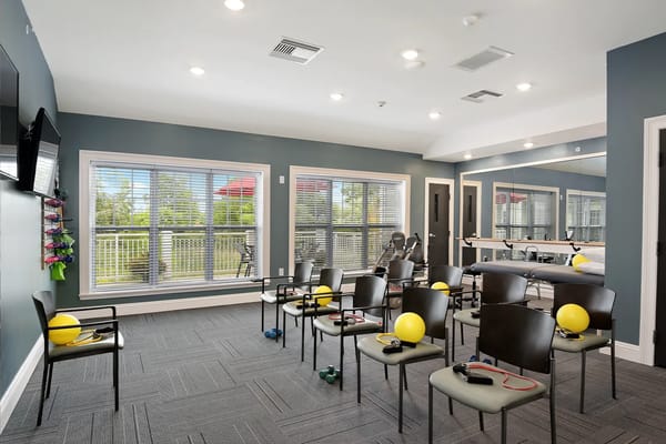 Activity room set up for exercise classes