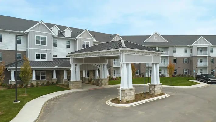 Exterior entrance of the assisted living facility
