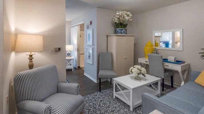 Cozy living room area with soft lighting and decor