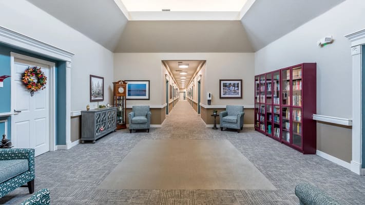 Interior view of a hallway in a senior living facility