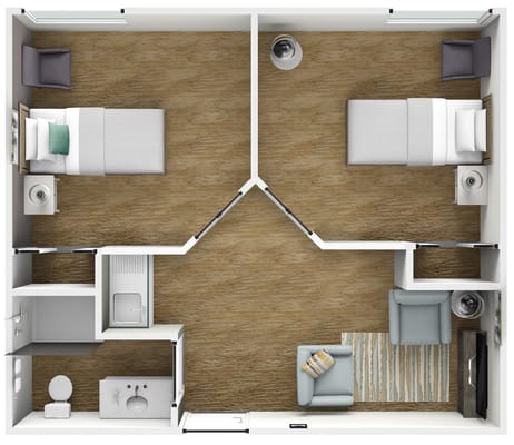 Architectural floor plan of a shared resident room
