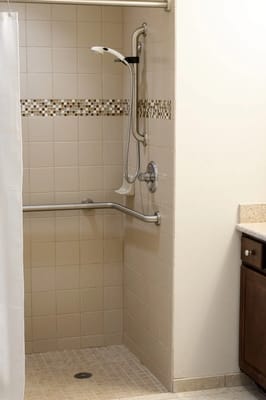 Accessible shower in a resident bathroom