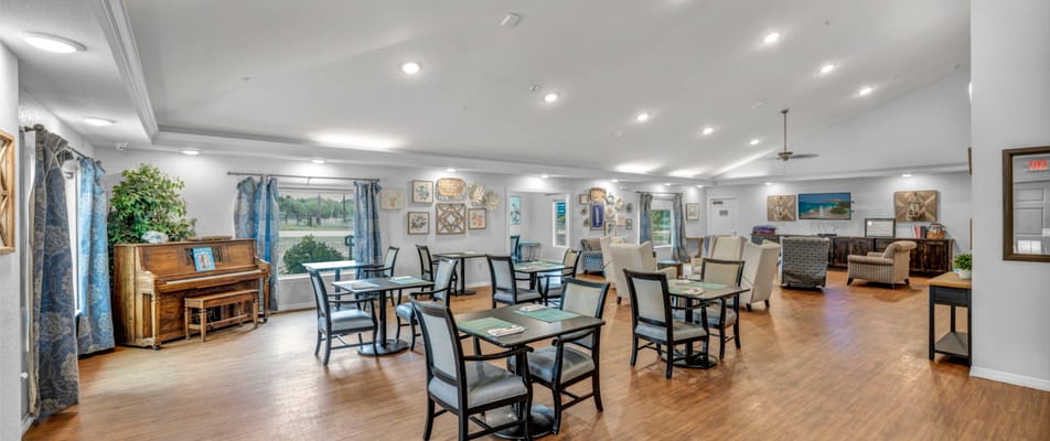 Interior view of a common area with seating and decor