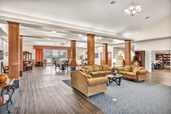 Common area in an assisted living facility with seating