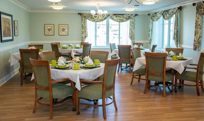 Dining room setup with tables and decor
