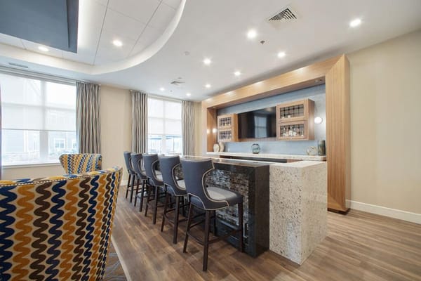 Modern common area with a stylish bar