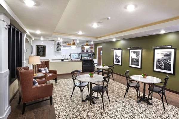 Interior view of a common area with seating and decor