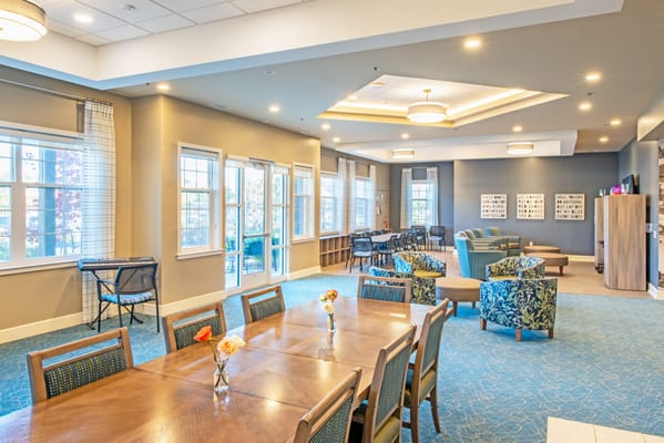 Bright and inviting common area with seating and decor