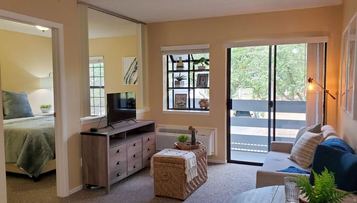 Cozy living area of a resident unit with plants