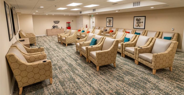 A spacious common area with comfortable seating