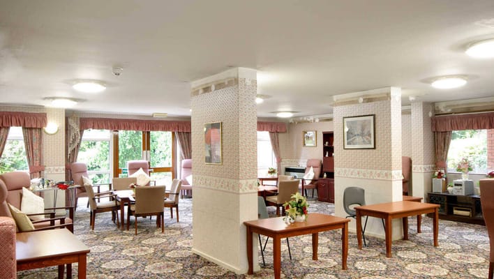 Bright common area with seating and decor