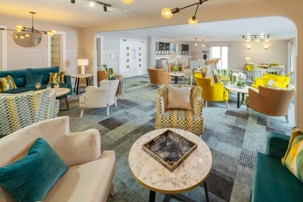 Bright and inviting common area of a senior living facility