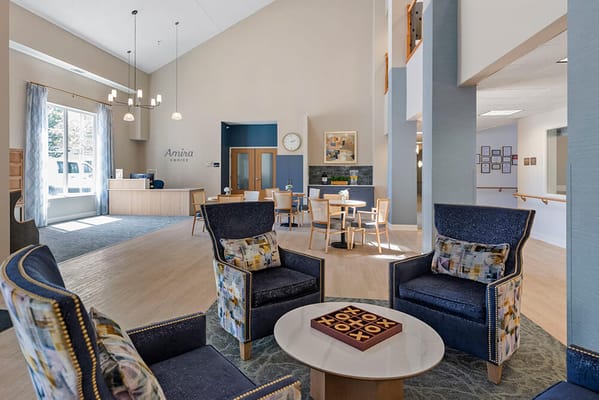 Bright interior view of a common area with seating