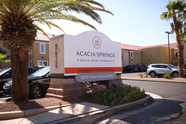 Exterior sign of Acacia Springs assisted living facility