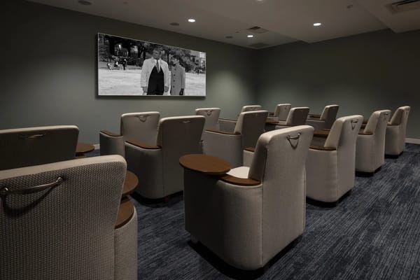 Interior view of a small movie theater seating area