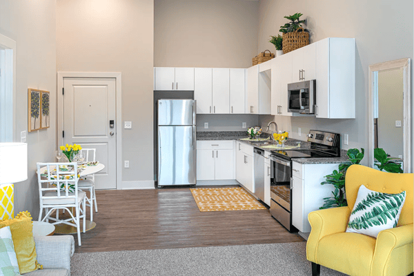 Bright and modern kitchen area in a senior living space