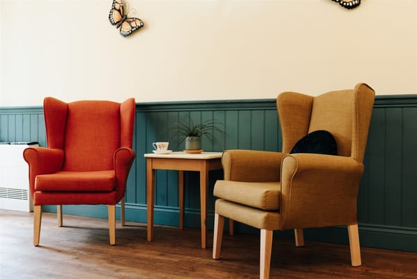 Cozy seating area with two colorful chairs